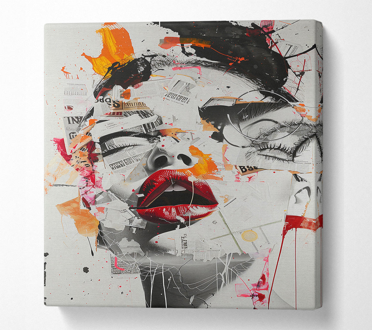 Red Lips & Ink Splatter Canvas Wall Art