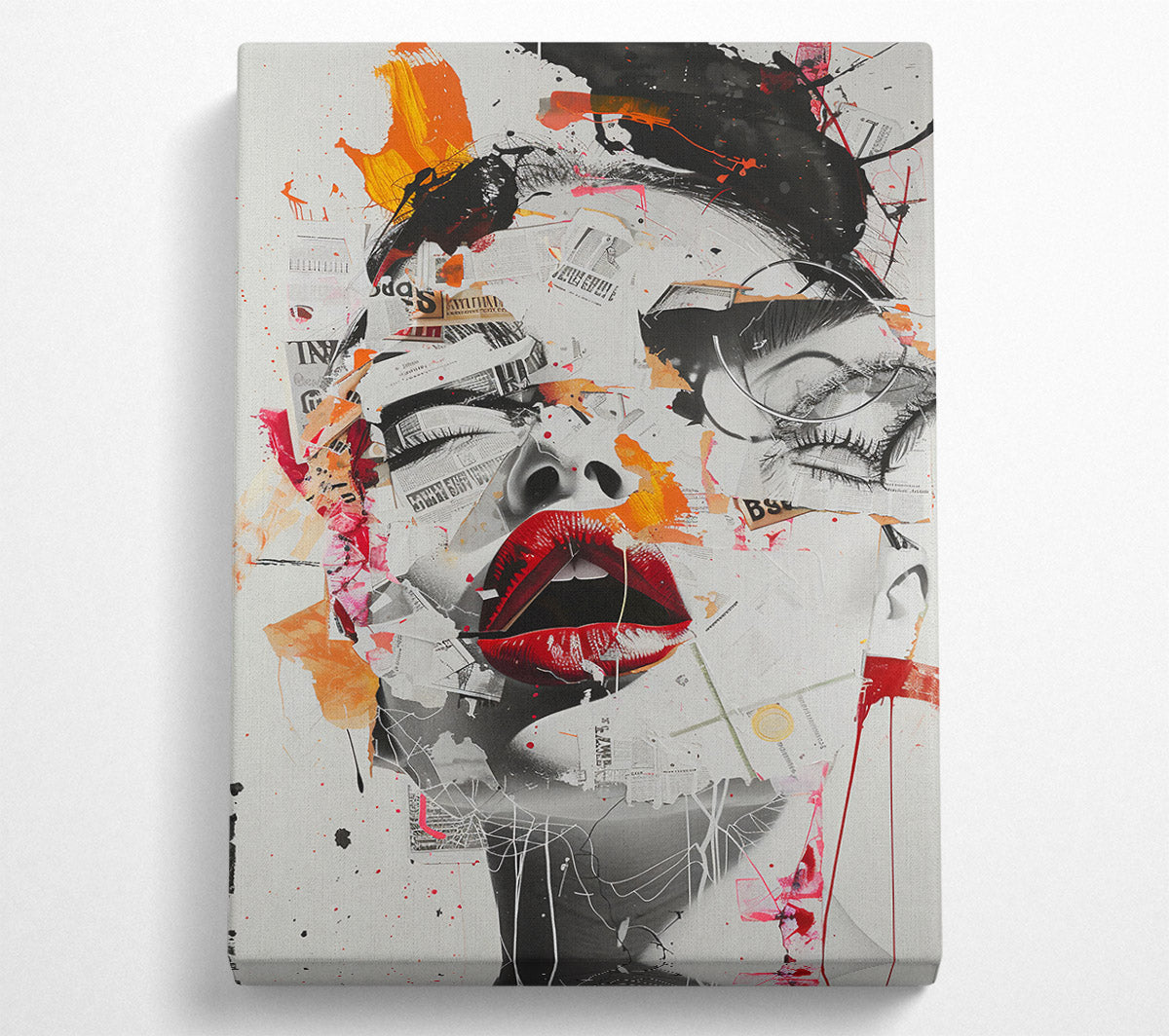 Red Lips & Ink Splatter Canvas Wall Art