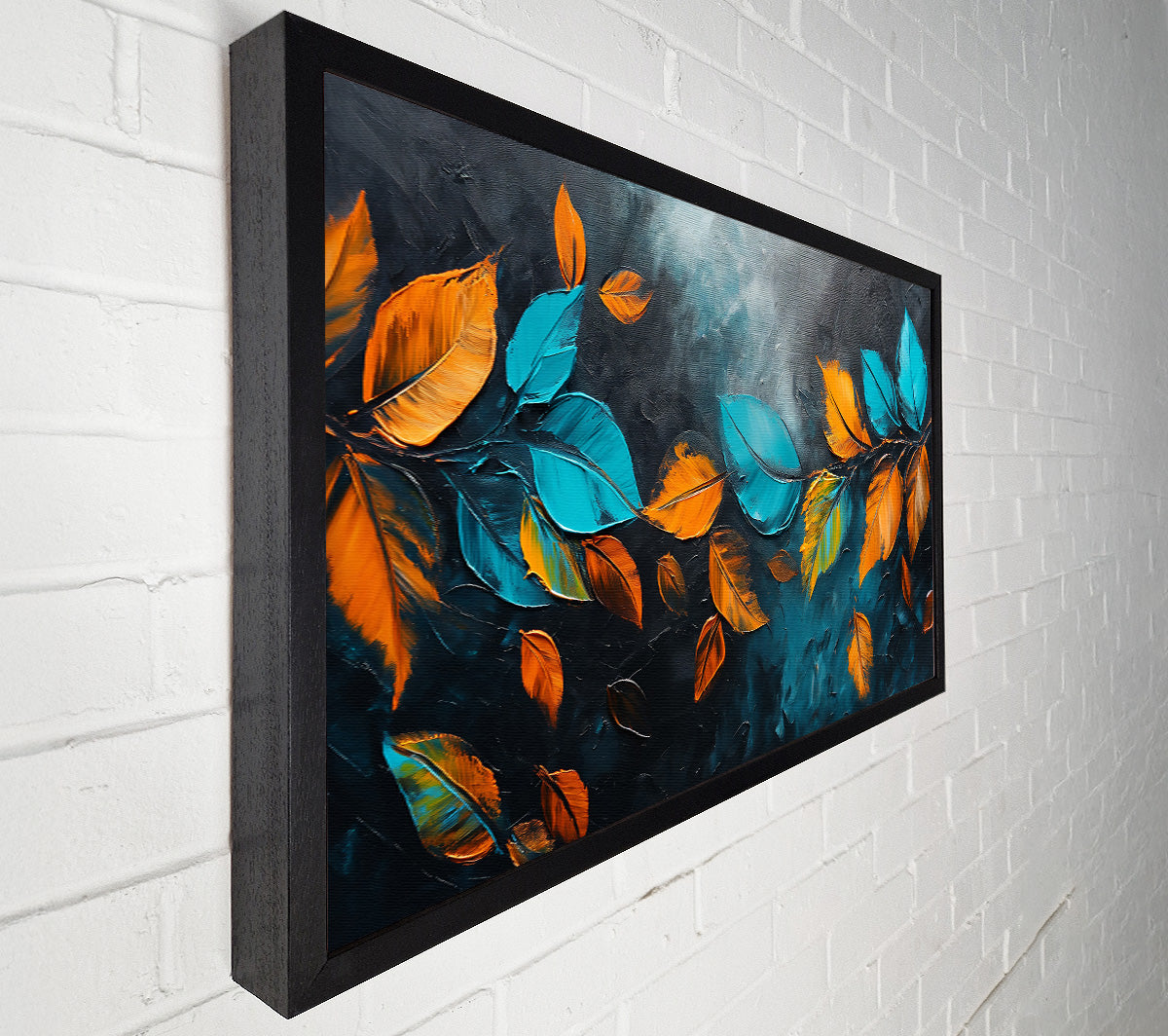 Teal Fall Leaves Canvas Wall Art