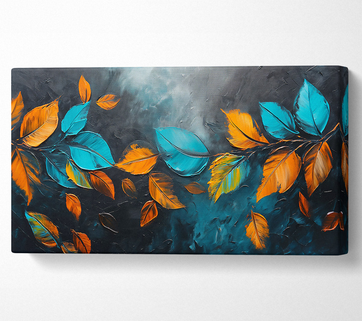 Teal Fall Leaves Canvas Wall Art