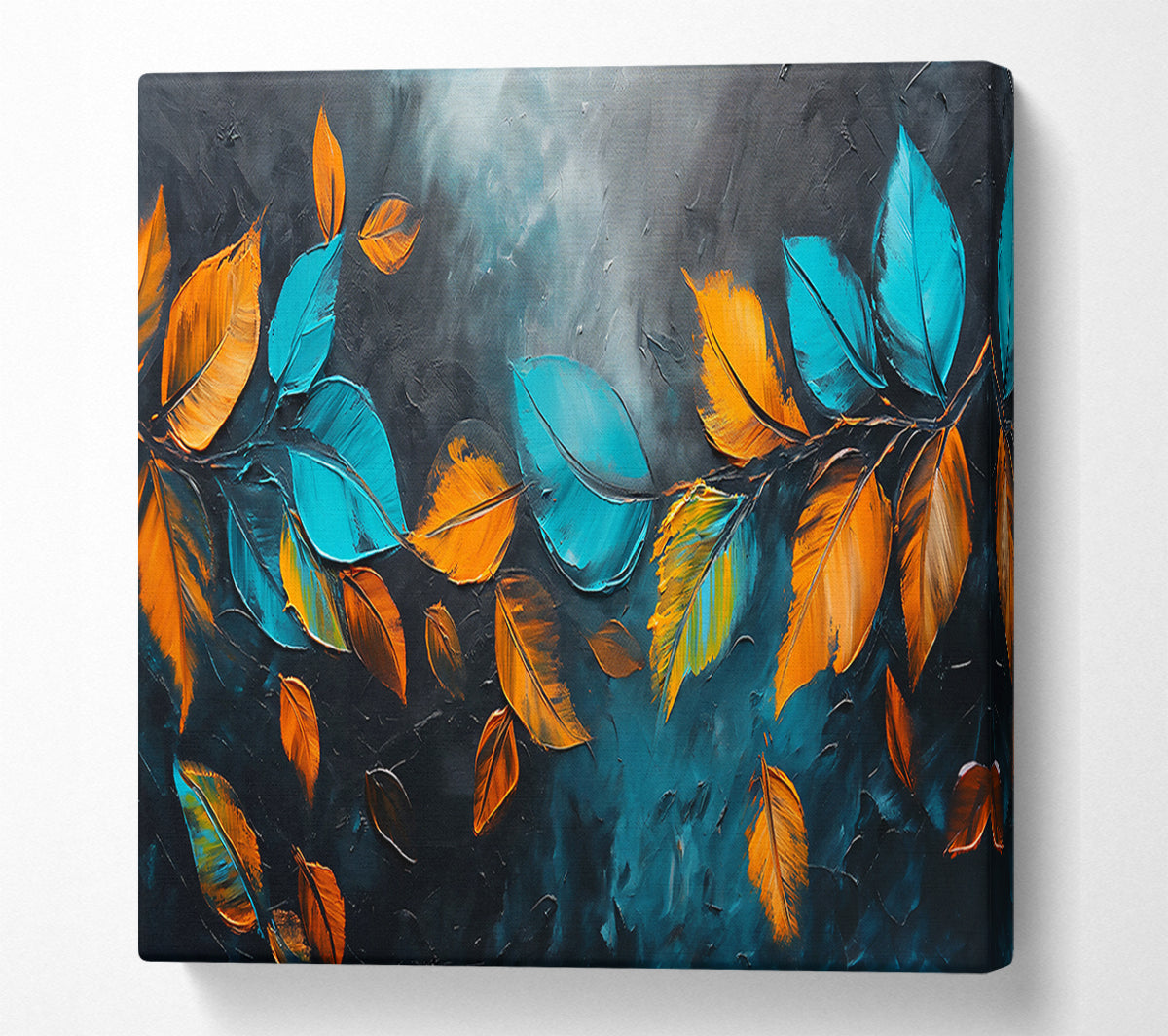 Teal Fall Leaves Canvas Wall Art