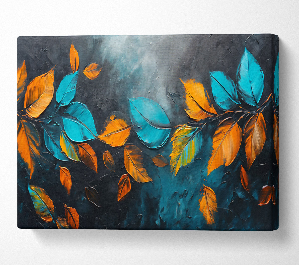Teal Fall Leaves Canvas Wall Art