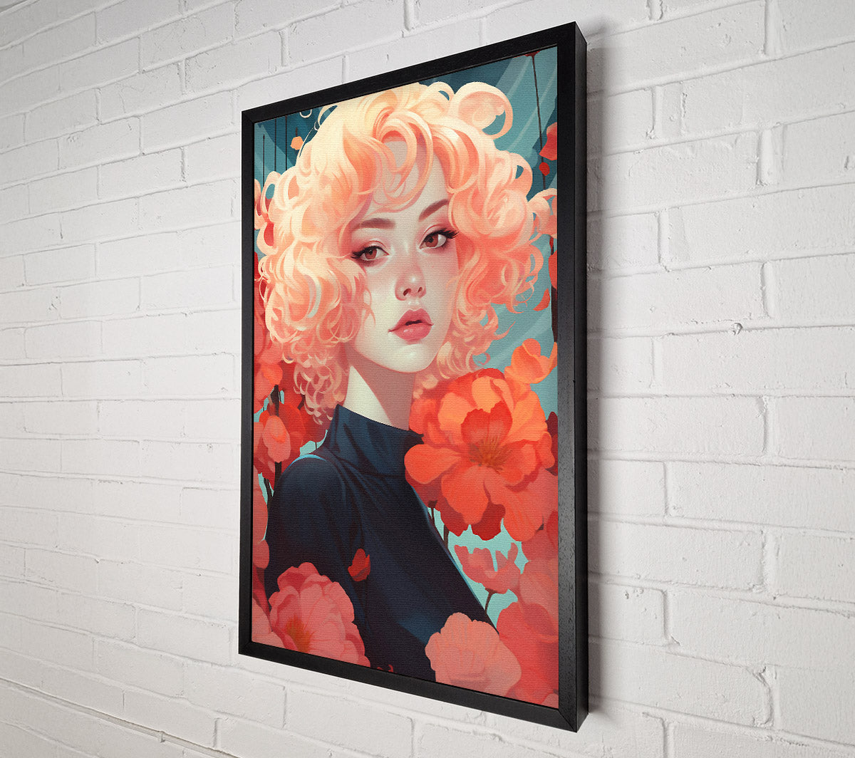 Wavy Hair Girl Blossom Canvas Wall Art