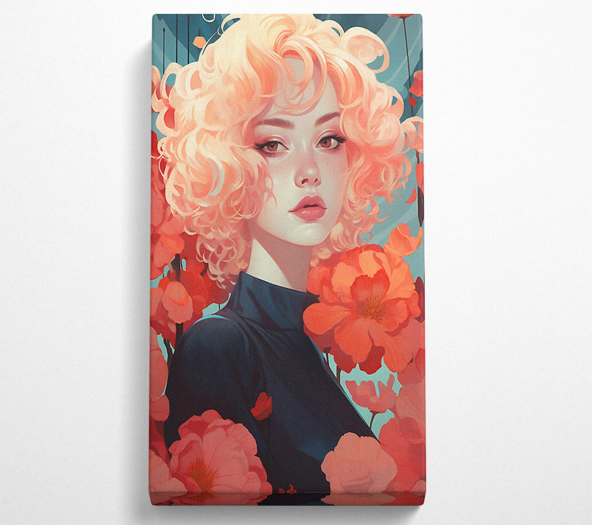 Wavy Hair Girl Blossom Canvas Wall Art