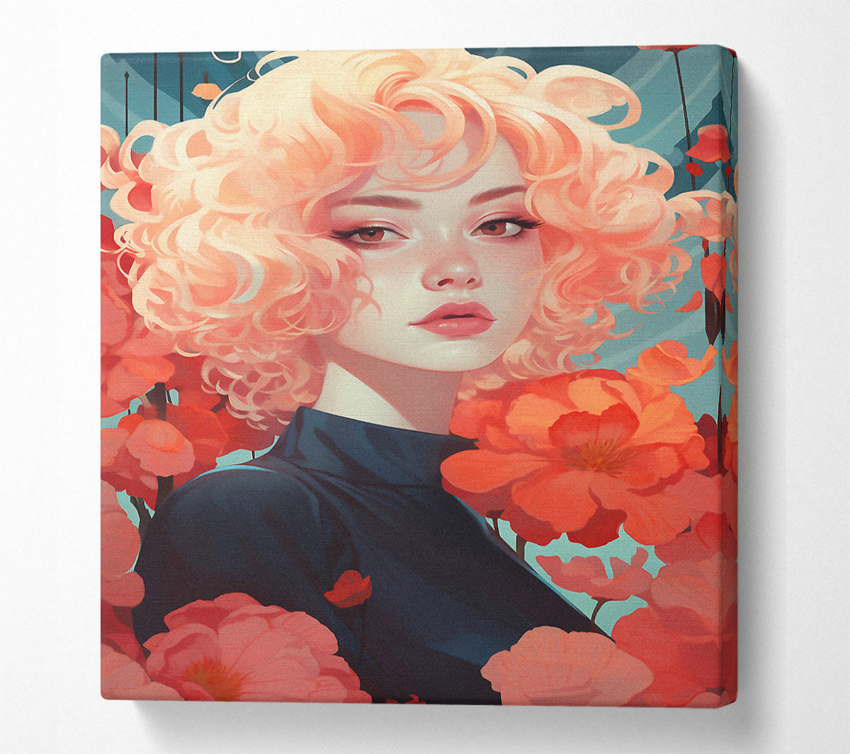 Wavy Hair Girl Blossom Canvas Wall Art