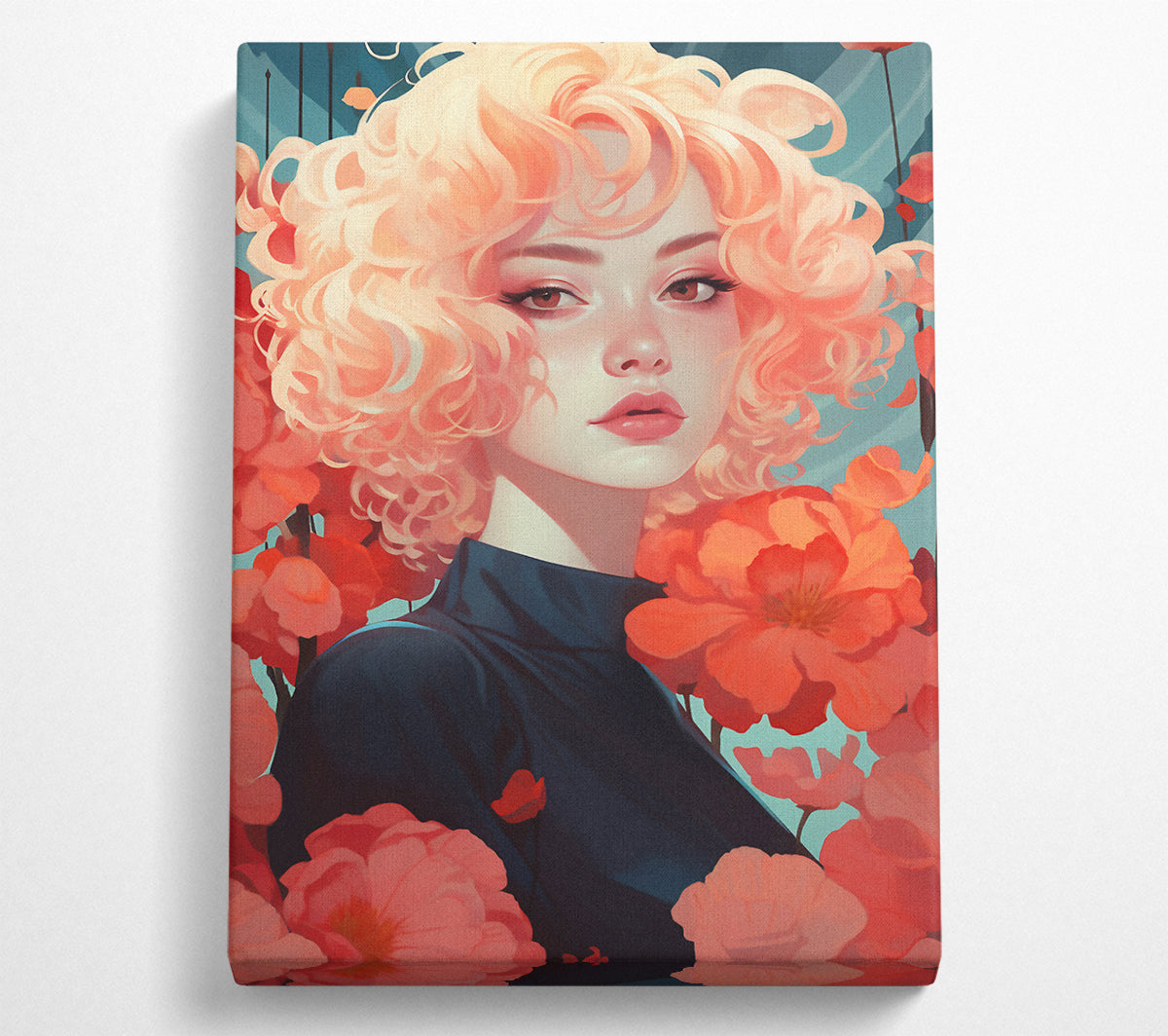 Wavy Hair Girl Blossom Canvas Wall Art