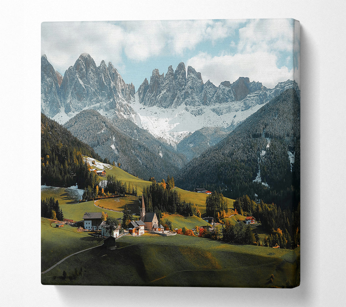 White Peaks, Green Valley Canvas Wall Art