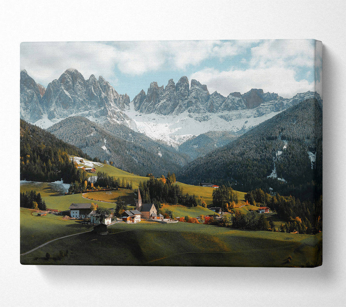 White Peaks, Green Valley Canvas Wall Art
