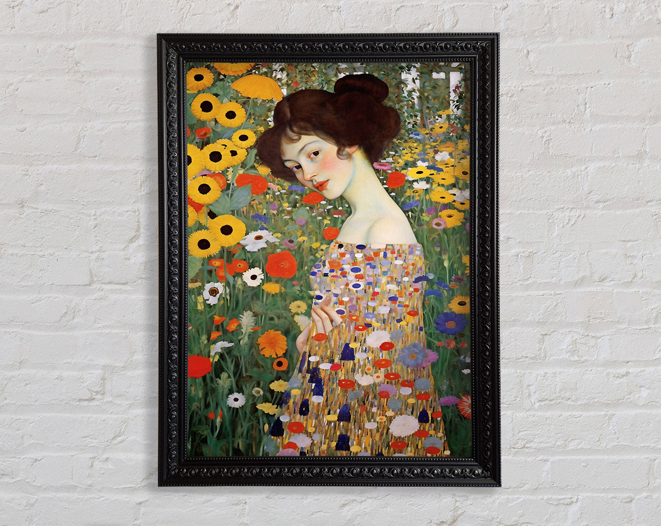 Woman Klimt Style Garden Framed Print