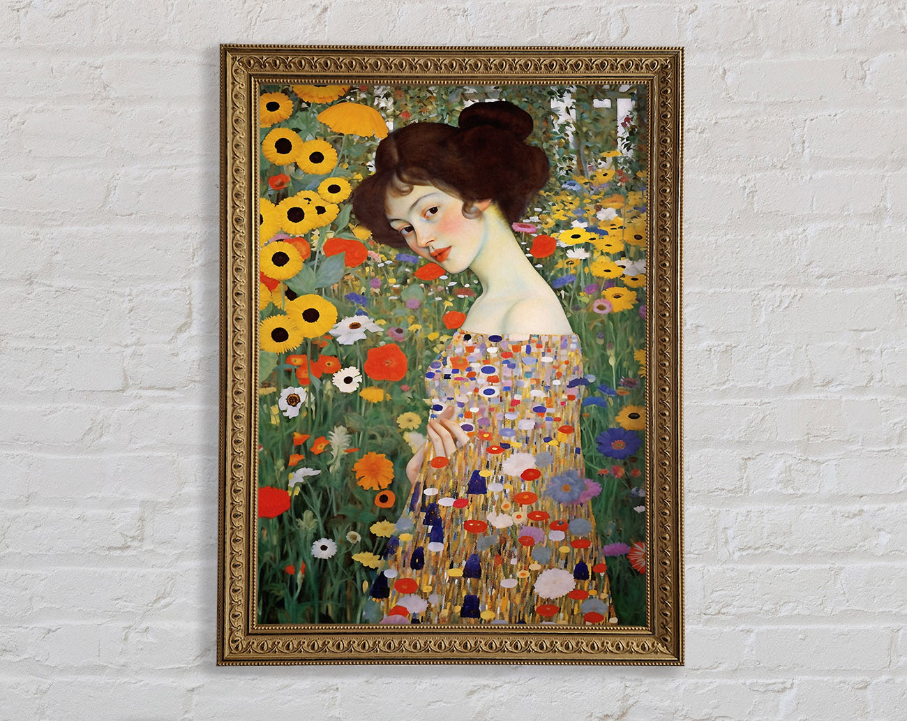 Woman Klimt Style Garden Framed Print