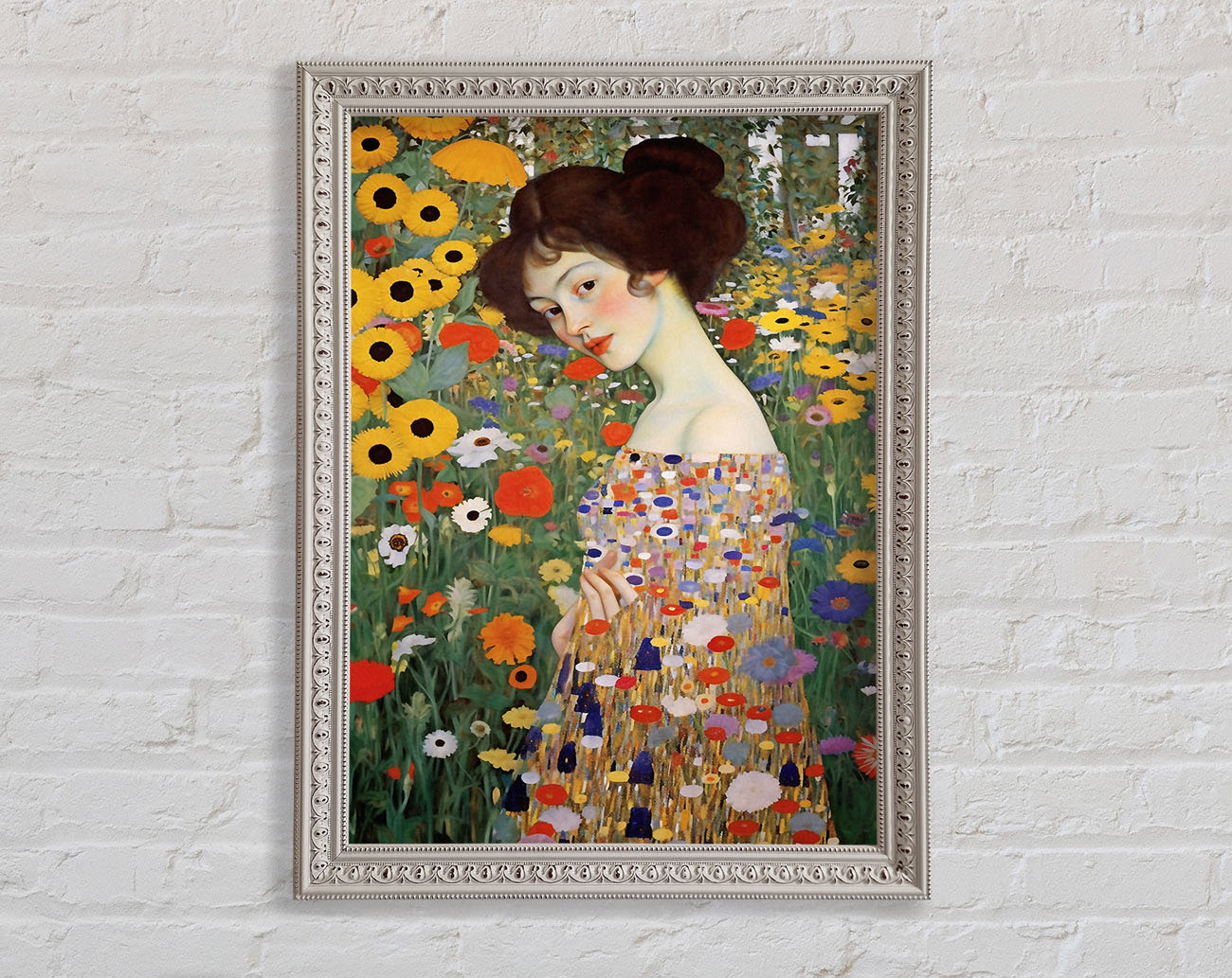 Woman Klimt Style Garden Framed Print