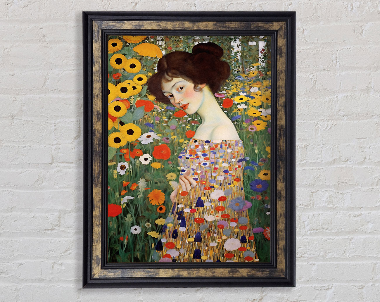 Woman Klimt Style Garden Framed Print