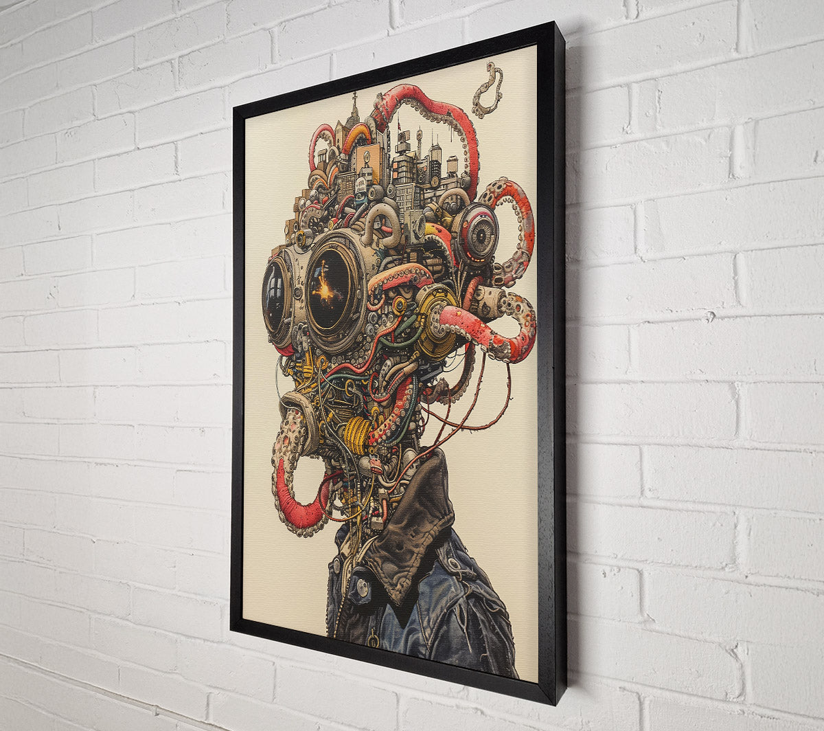 Red Tentacle Cityscape Canvas Wall Art