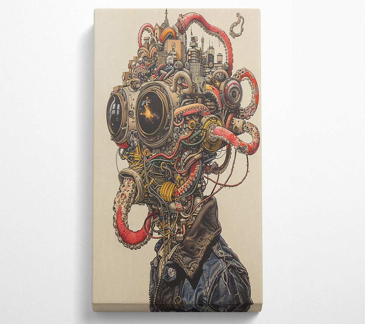 Red Tentacle Cityscape Canvas Wall Art