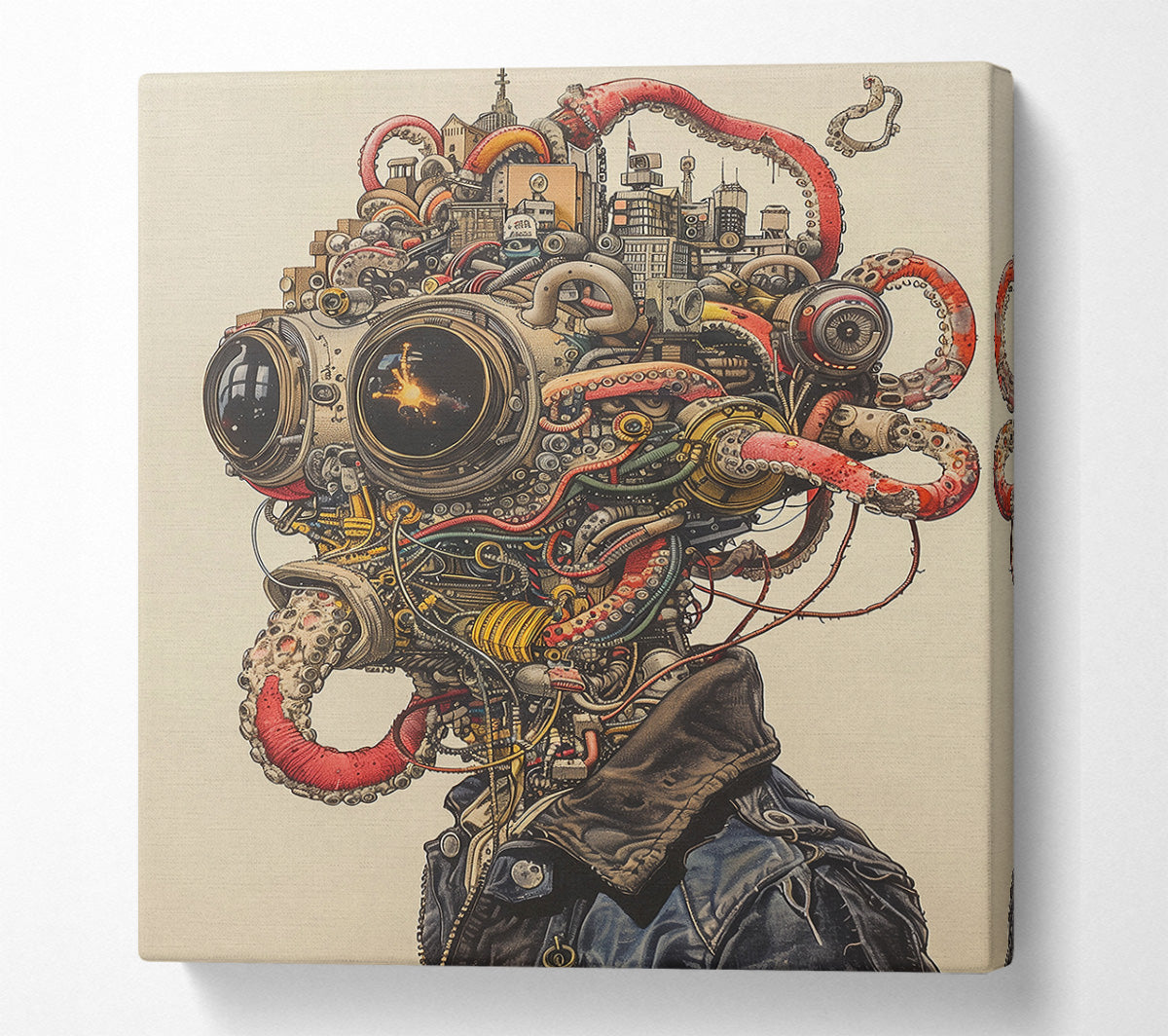 Red Tentacle Cityscape Canvas Wall Art