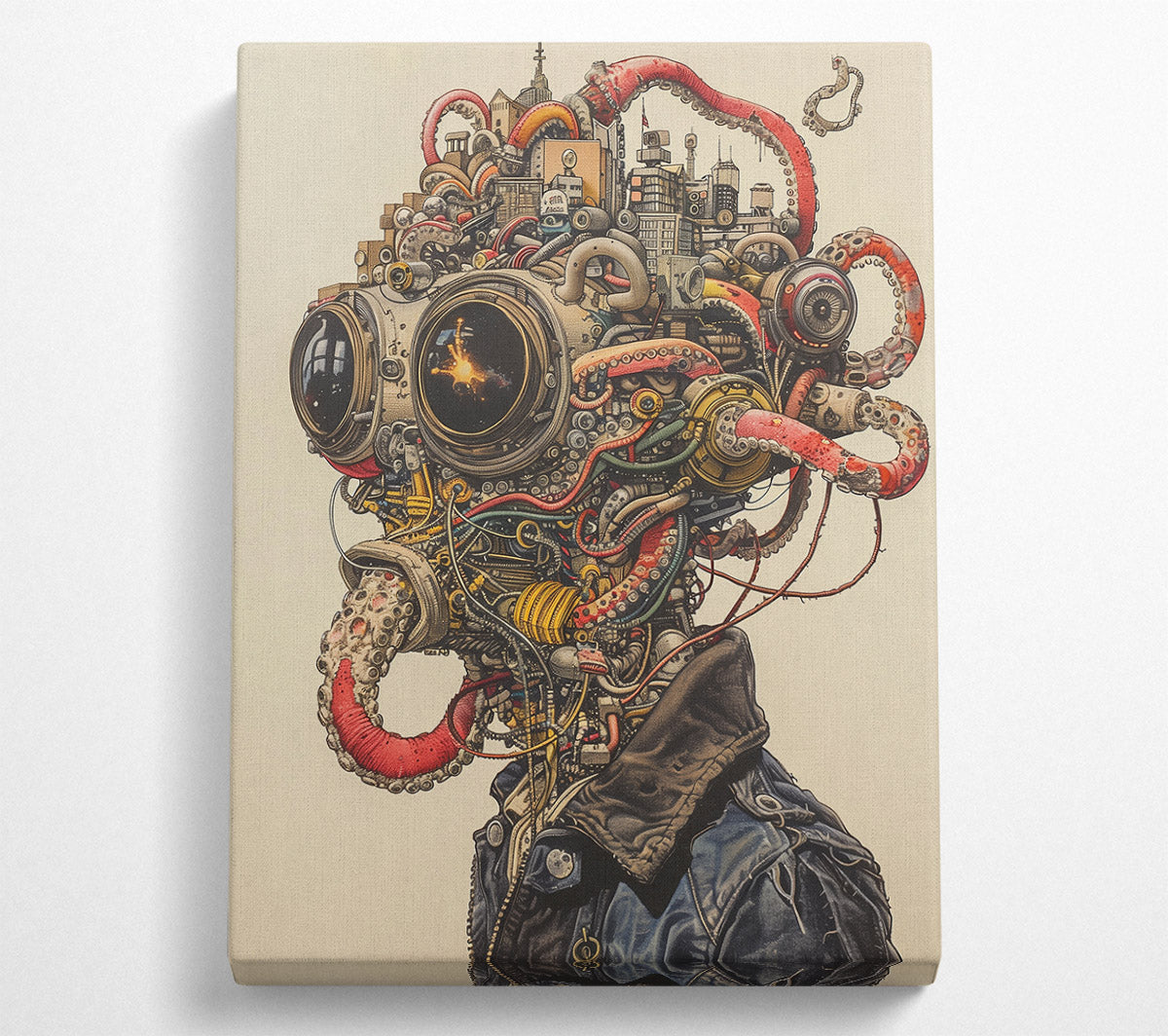 Red Tentacle Cityscape Canvas Wall Art
