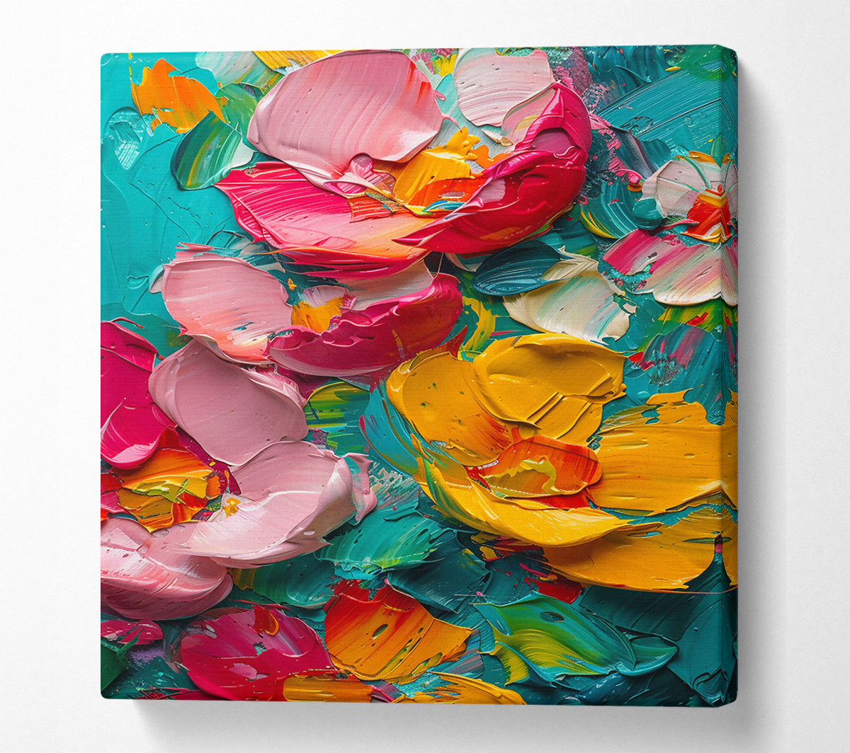 Teal Abstract Flowers Canvas Wall Art