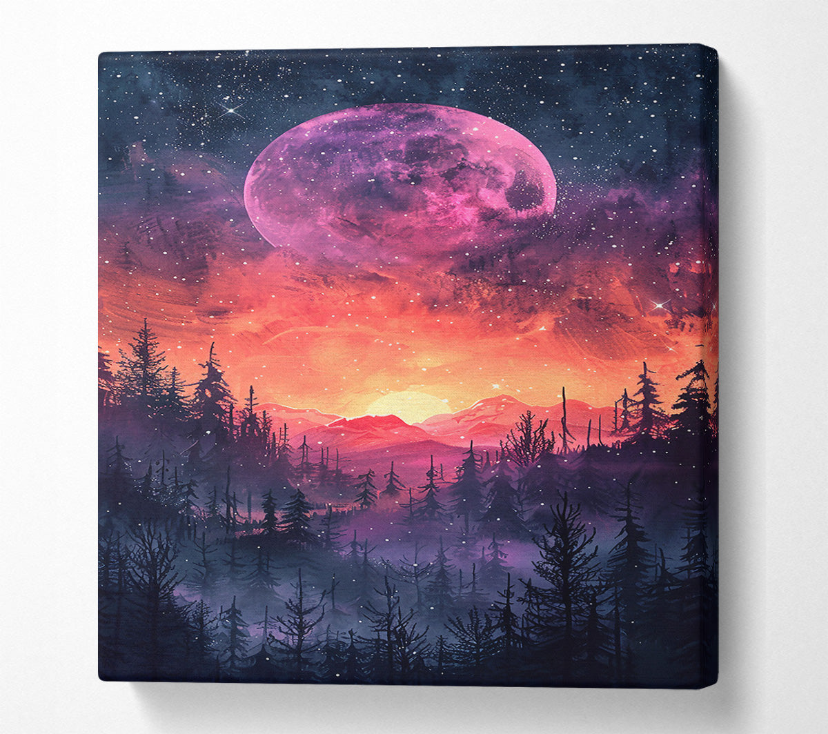 Pink Moon Forest Canvas Wall Art