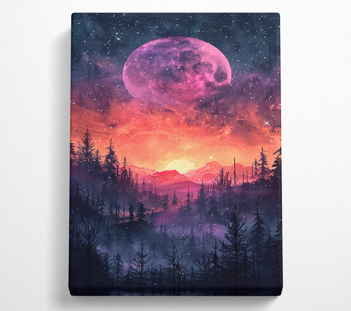 Pink Moon Forest Canvas Wall Art