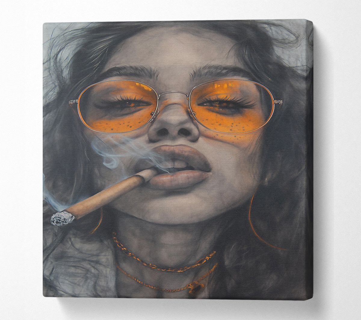 Young Woman Cigar Canvas Wall Art