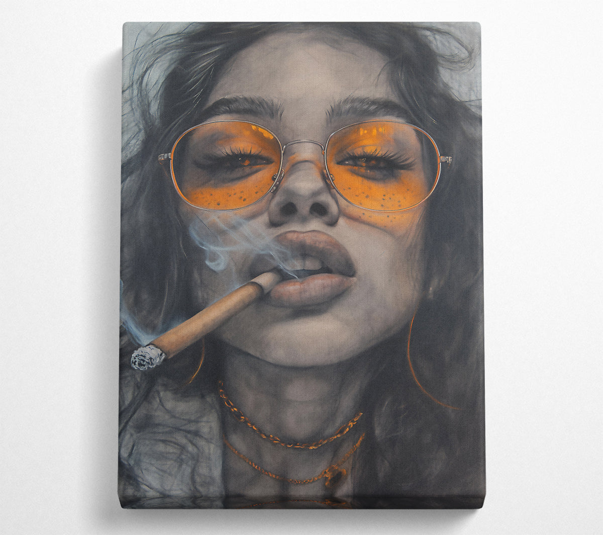 Young Woman Cigar Canvas Wall Art
