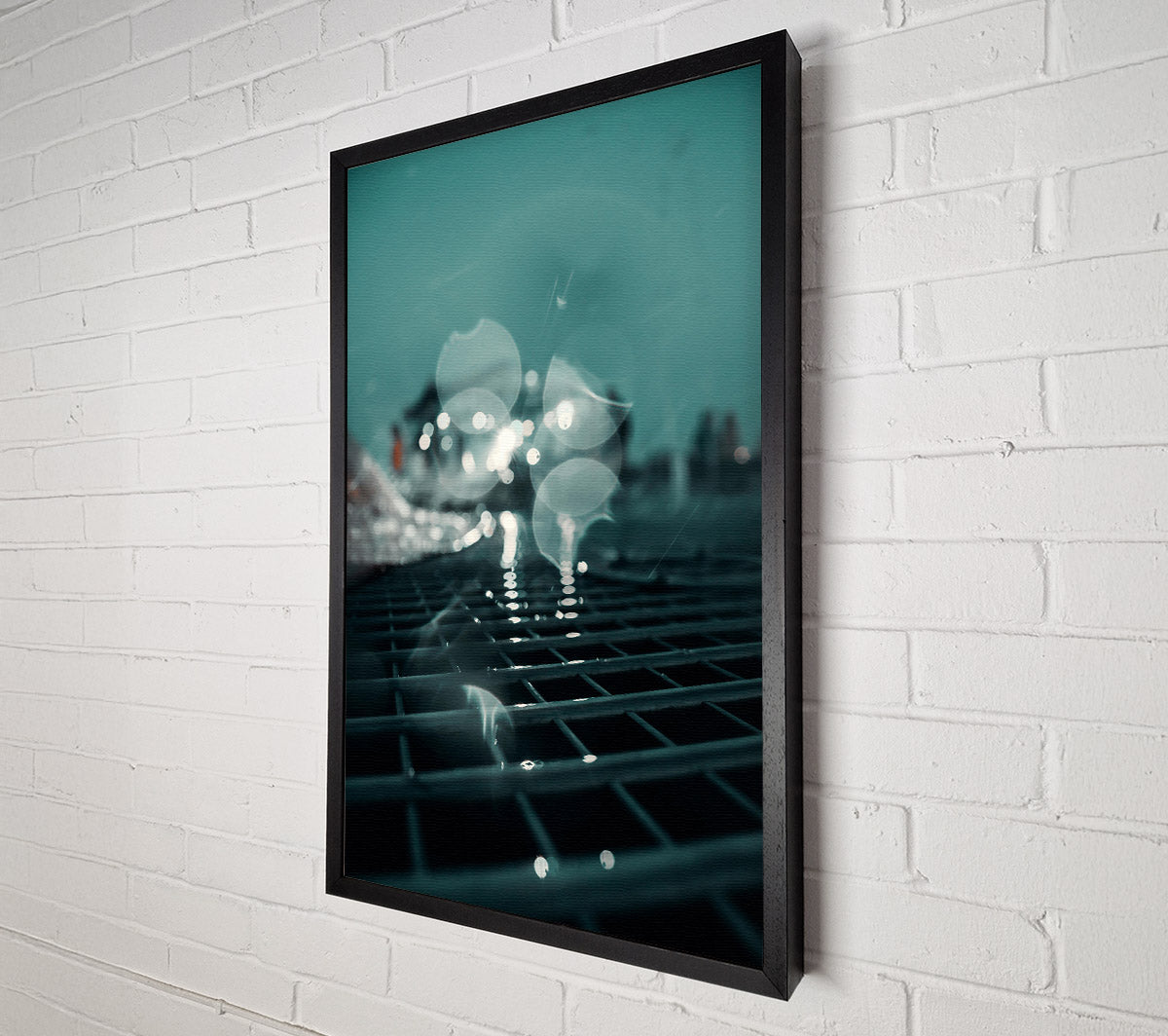 Teal Grid Reflections. Canvas Wall Art