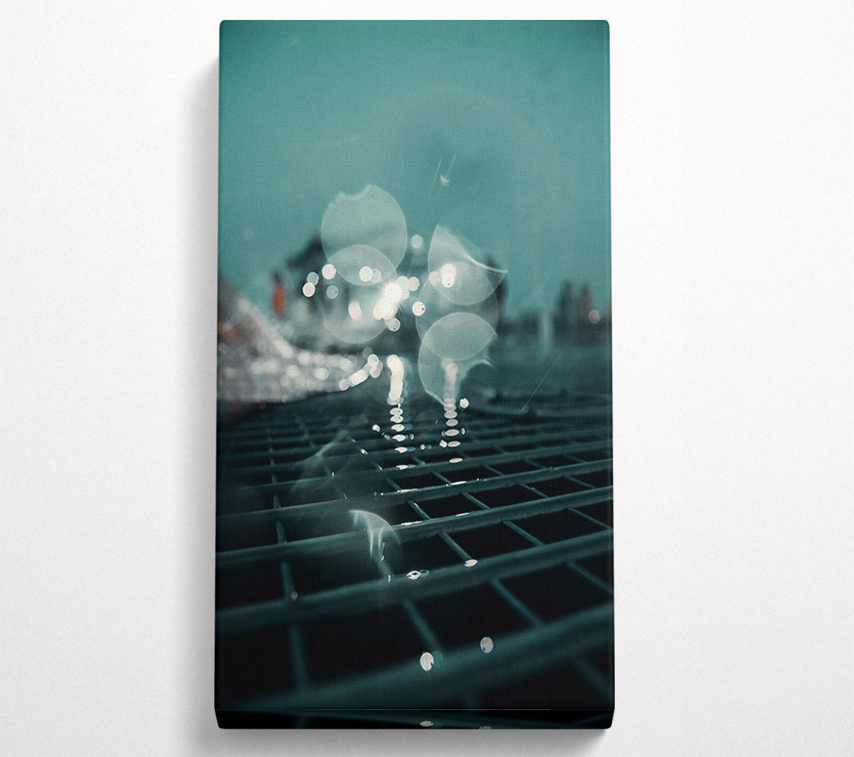 Teal Grid Reflections. Canvas Wall Art