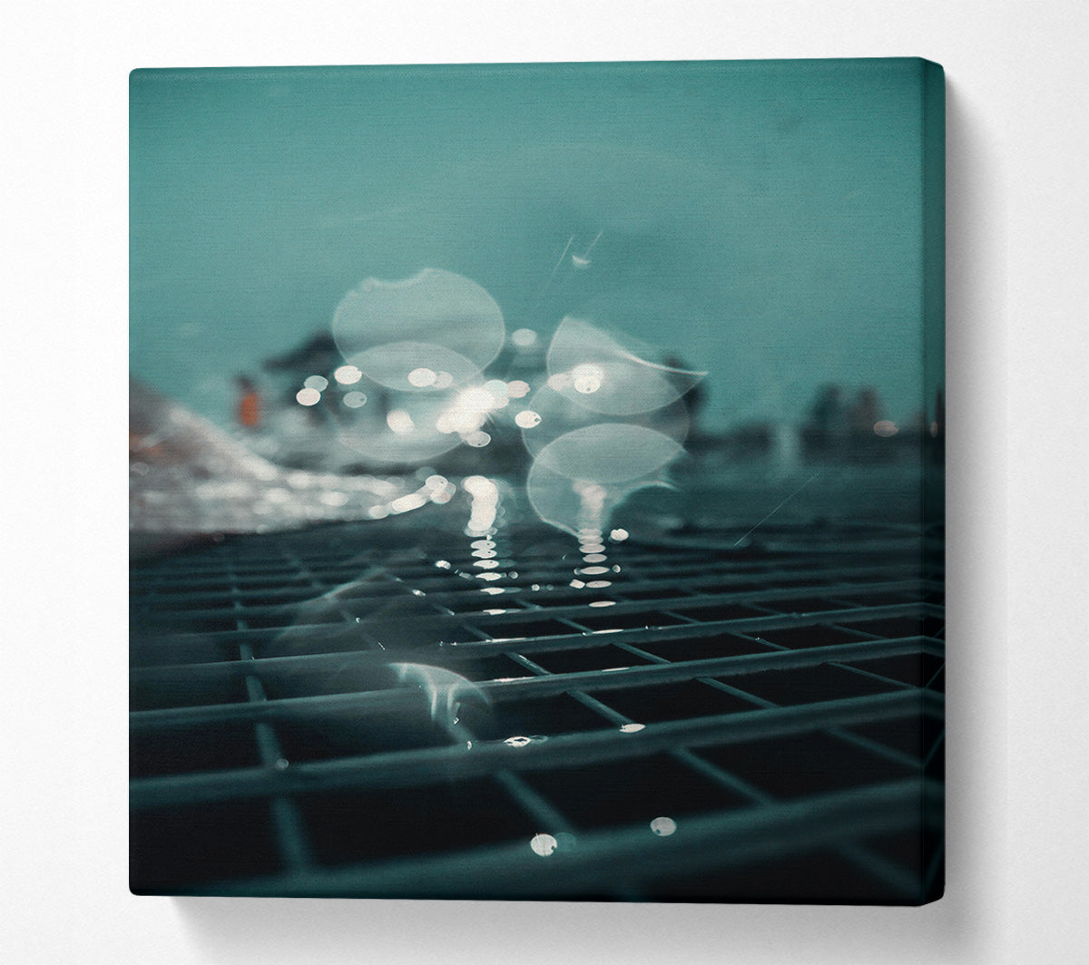 Teal Grid Reflections. Canvas Wall Art
