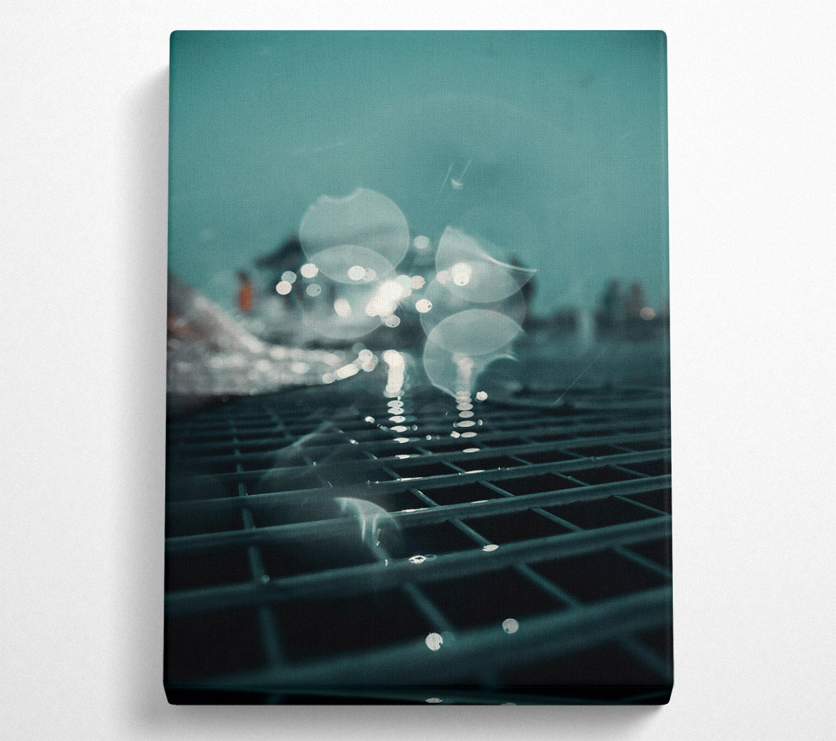 Teal Grid Reflections. Canvas Wall Art