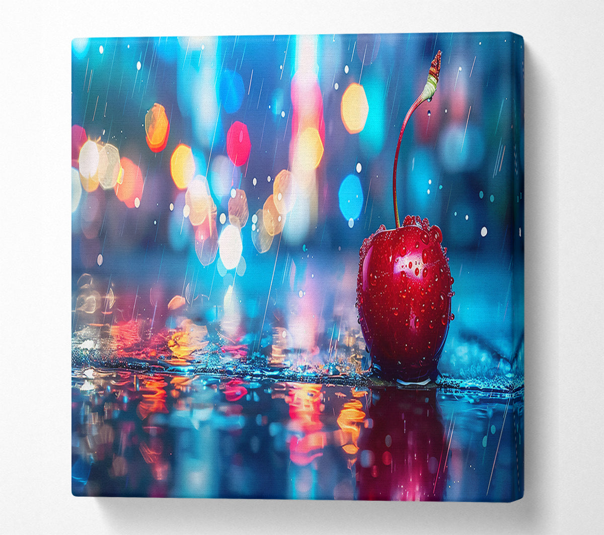Red Cherry City Lights Canvas Wall Art