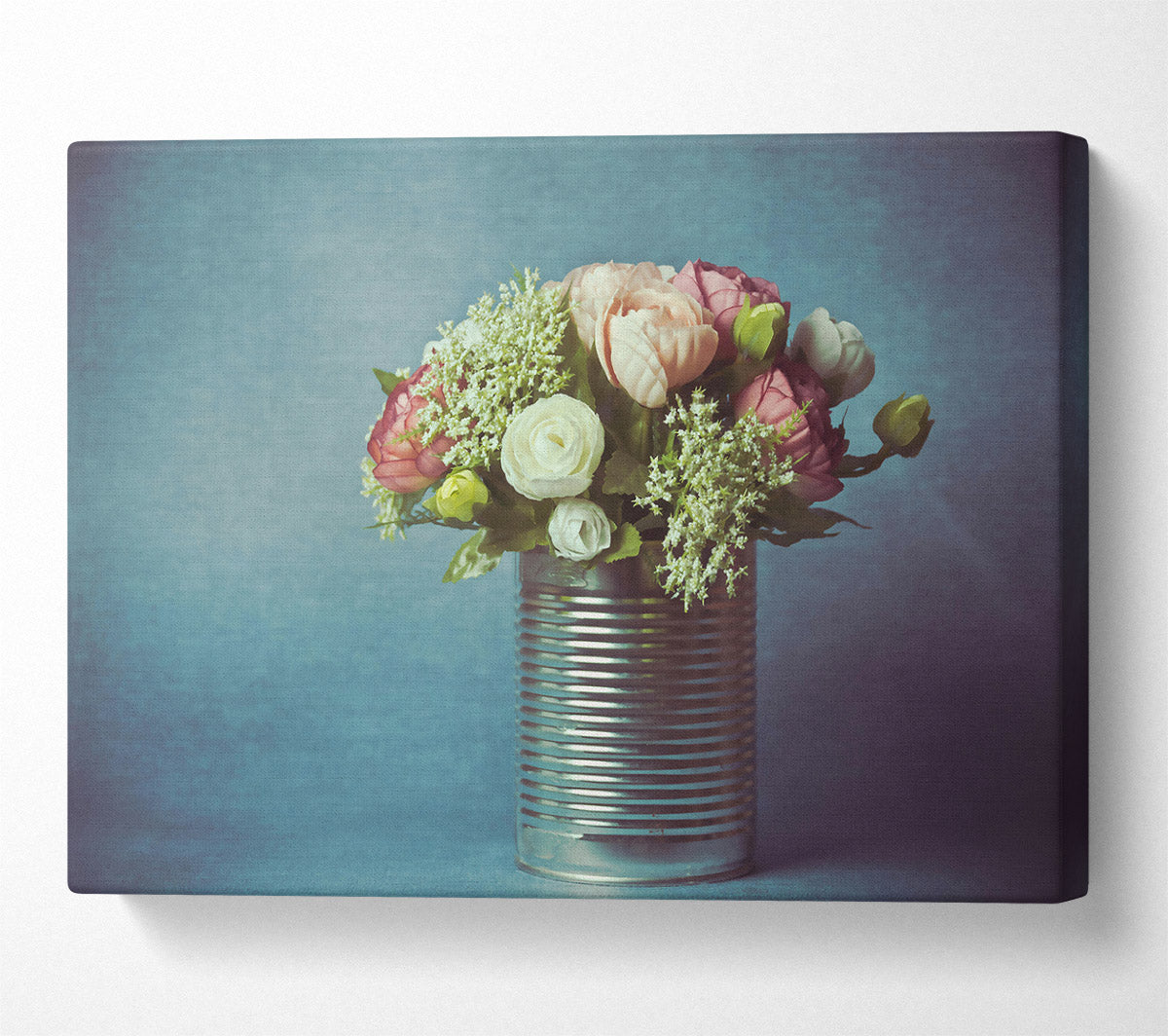 Pink Blooms In Tin Canvas Wall Art