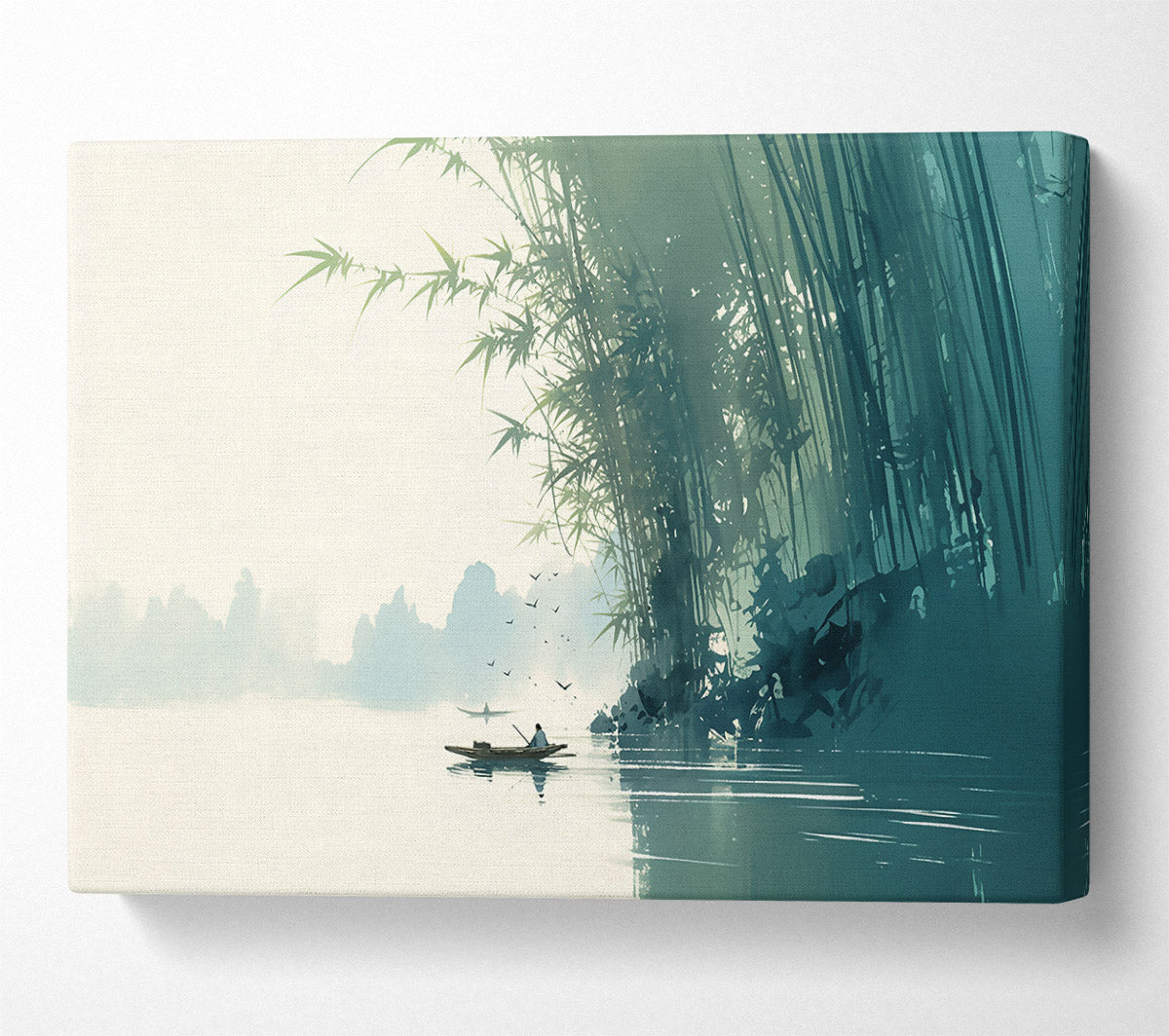 Teal Serenity In Bamboo Canvas Wall Art