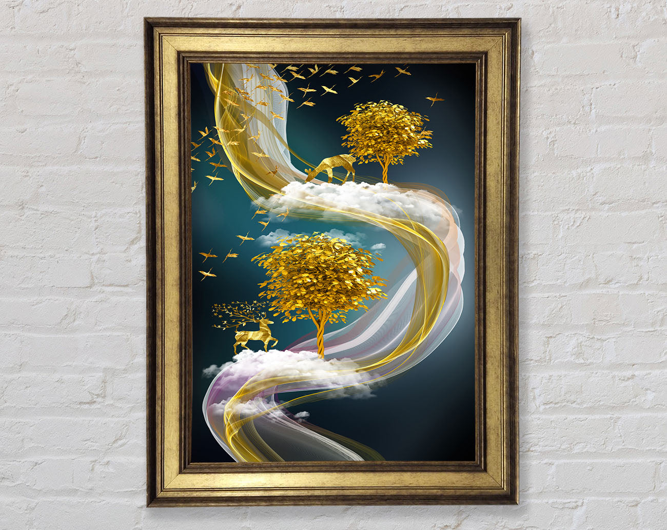 Abstract Swirl Stags Framed Print
