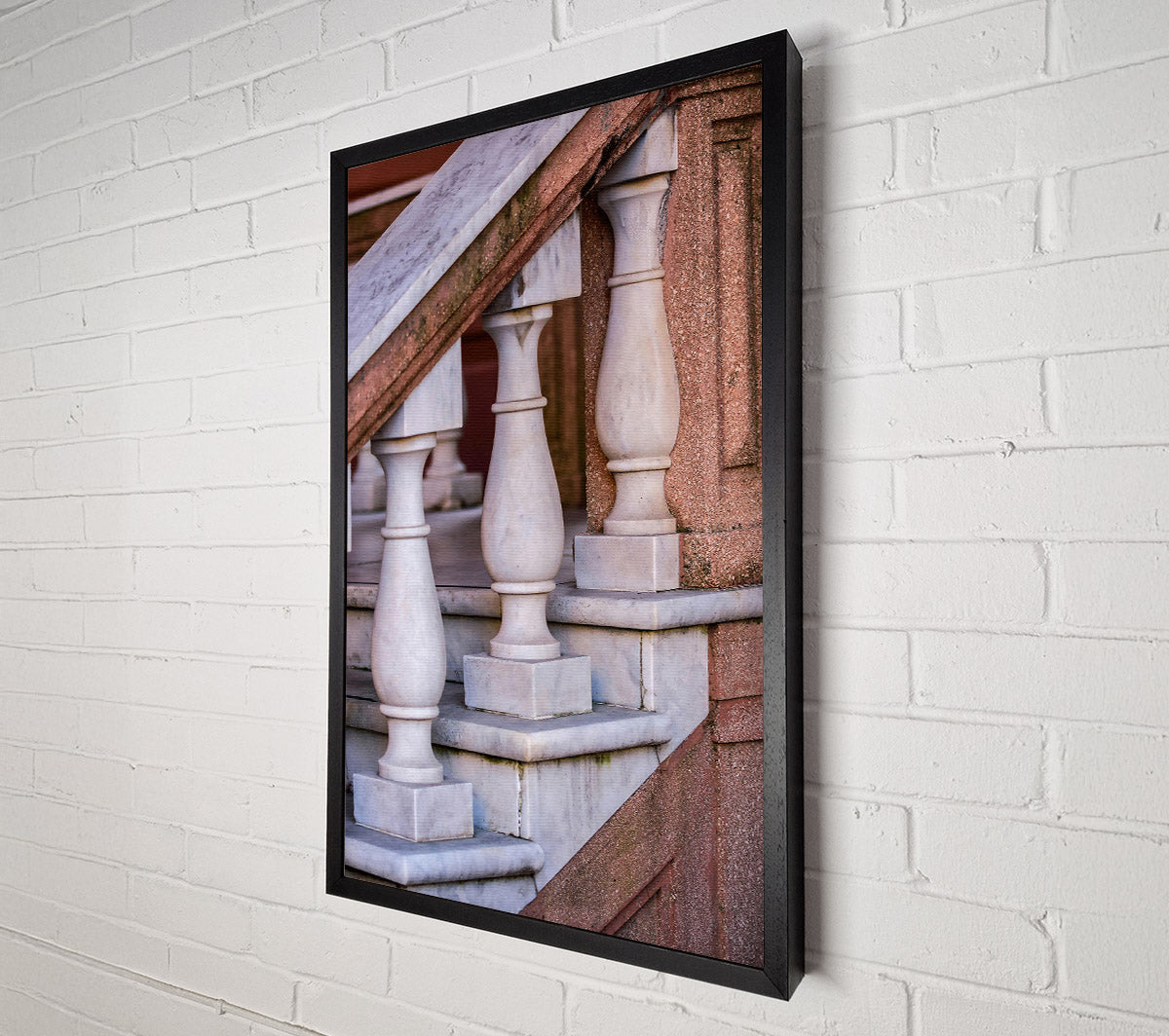 White Marble Stairway Canvas Wall Art