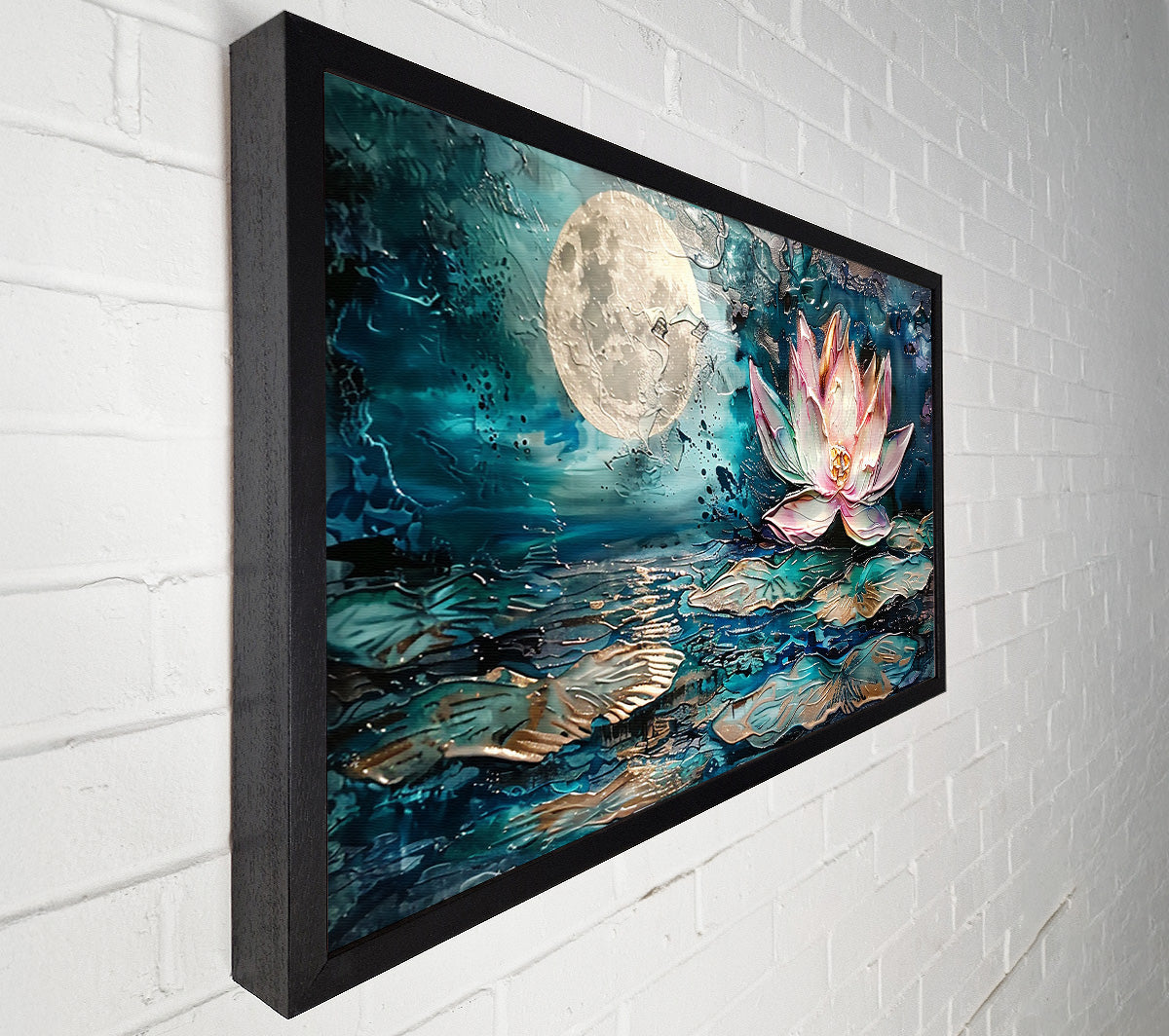 Teal Moon Lotus Canvas Wall Art
