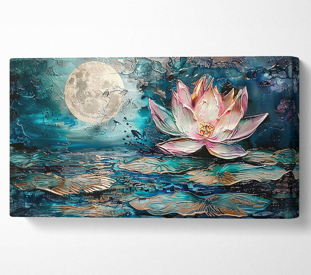 Teal Moon Lotus Canvas Wall Art