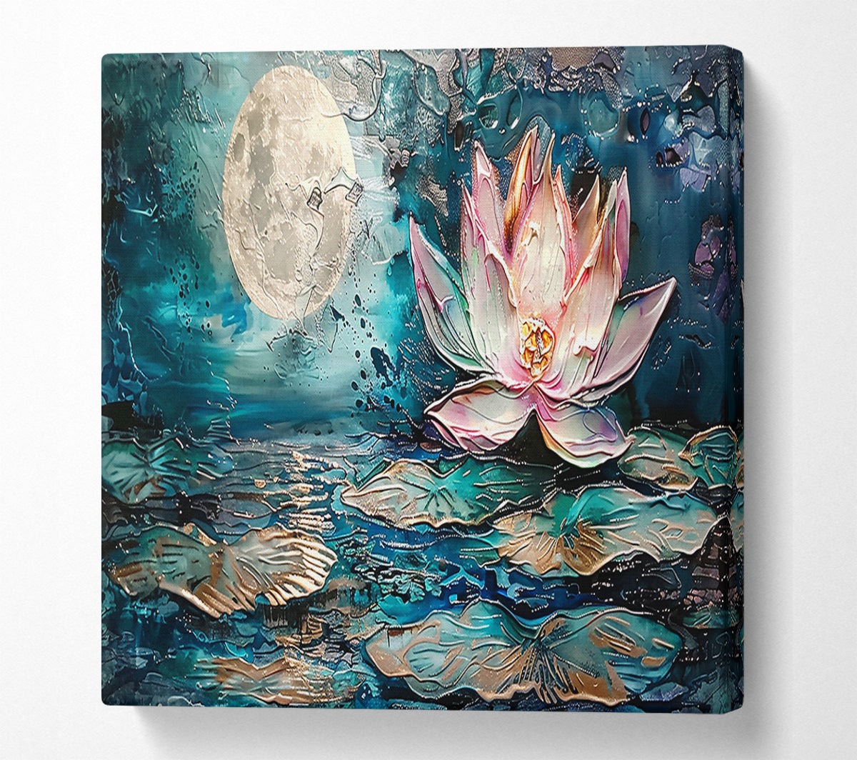 Teal Moon Lotus Canvas Wall Art
