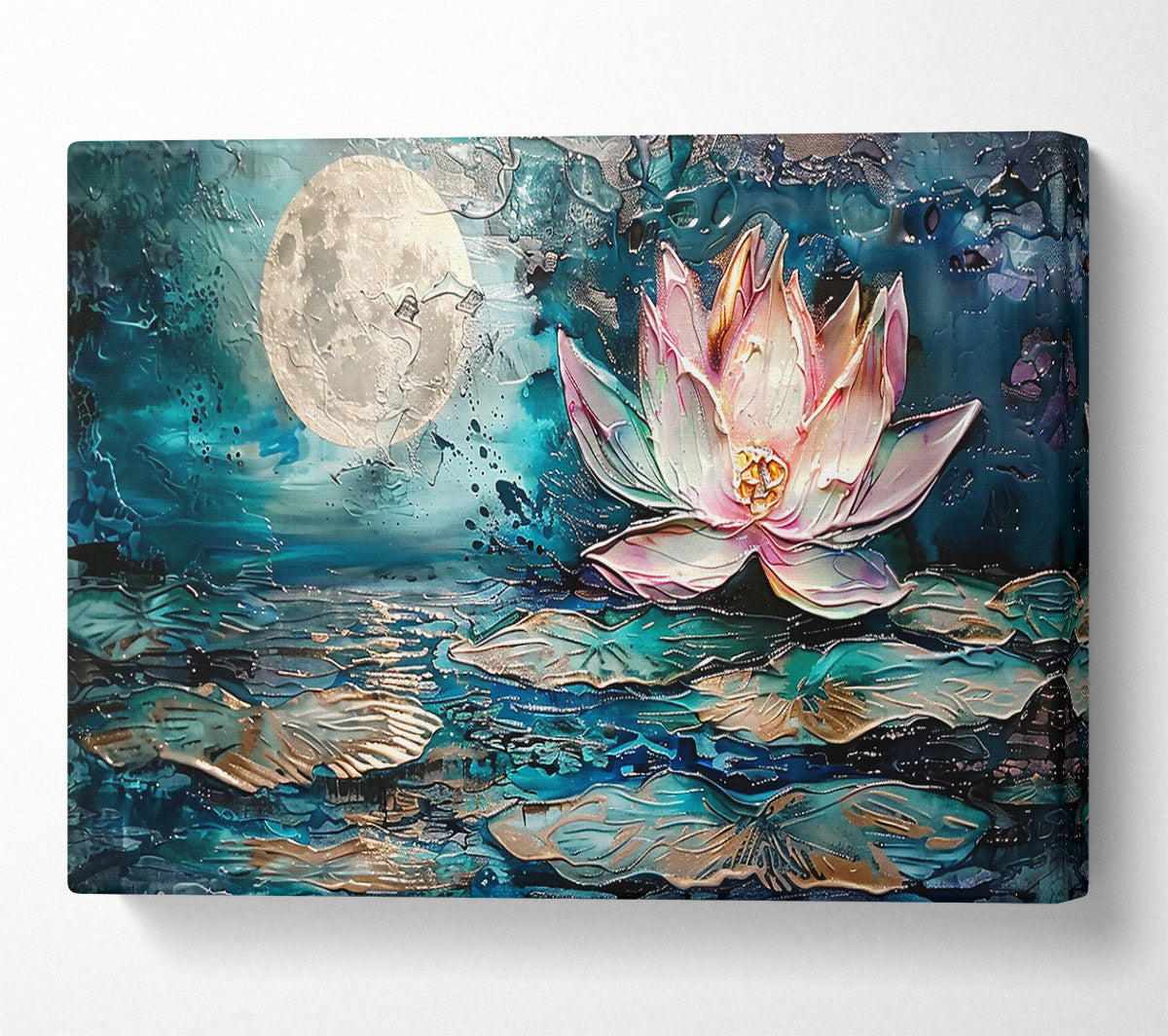 Teal Moon Lotus Canvas Wall Art