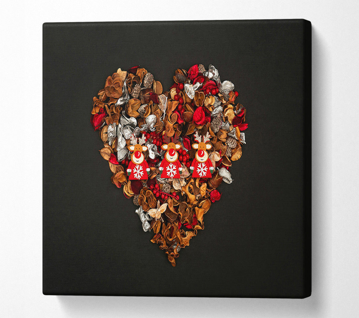 Red Reindeer Heart Canvas Wall Art