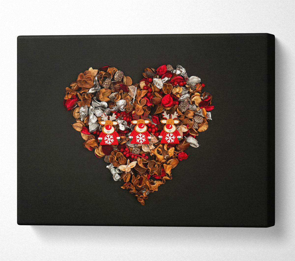 Red Reindeer Heart Canvas Wall Art