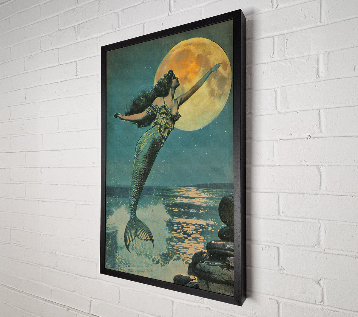 Teal Moonlight Mermaid Canvas Wall Art