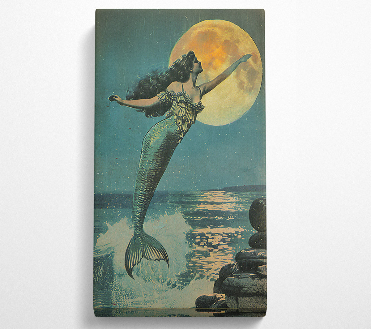 Teal Moonlight Mermaid Canvas Wall Art