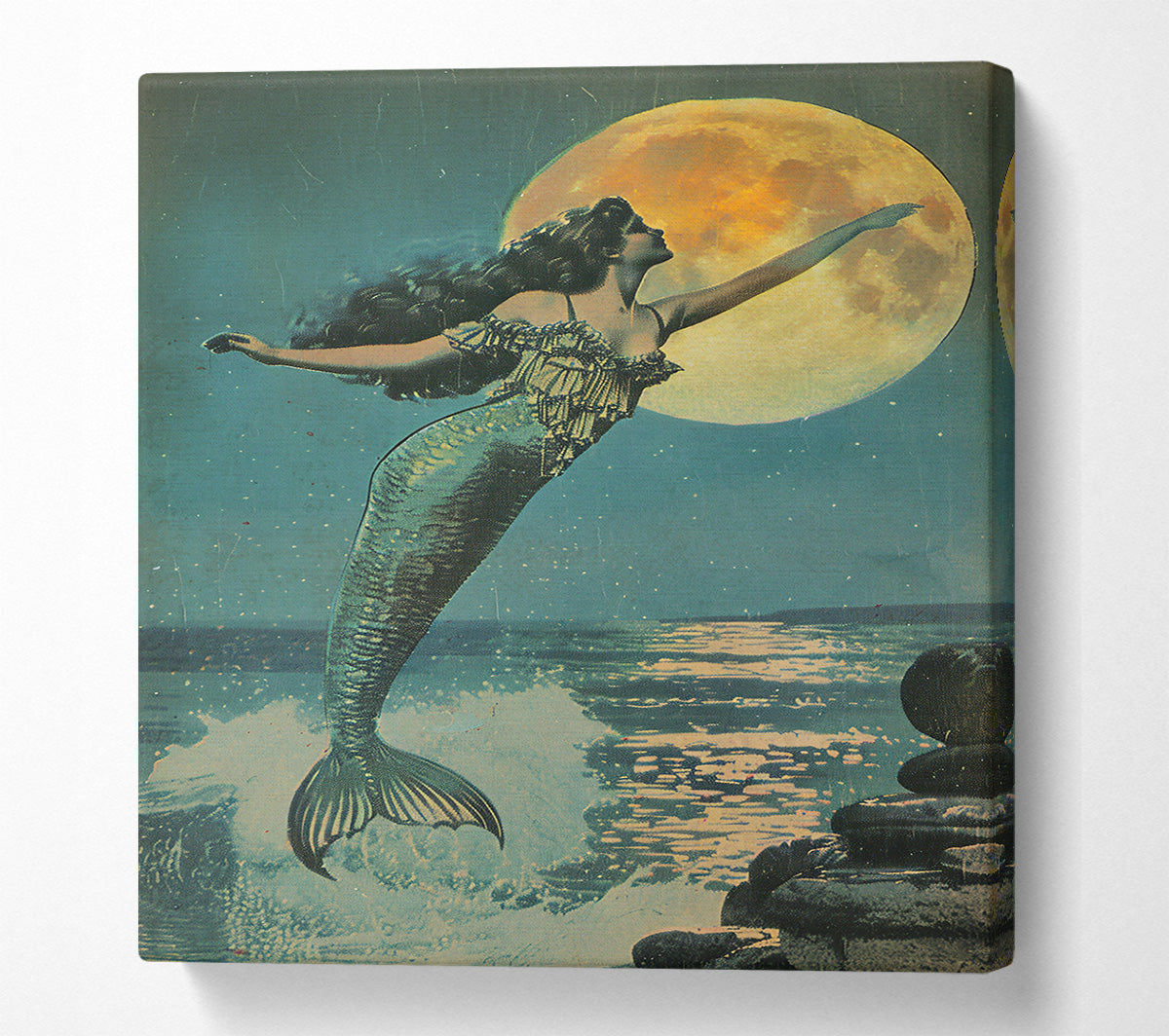 Teal Moonlight Mermaid Canvas Wall Art