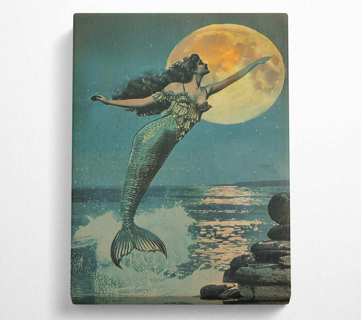 Teal Moonlight Mermaid Canvas Wall Art