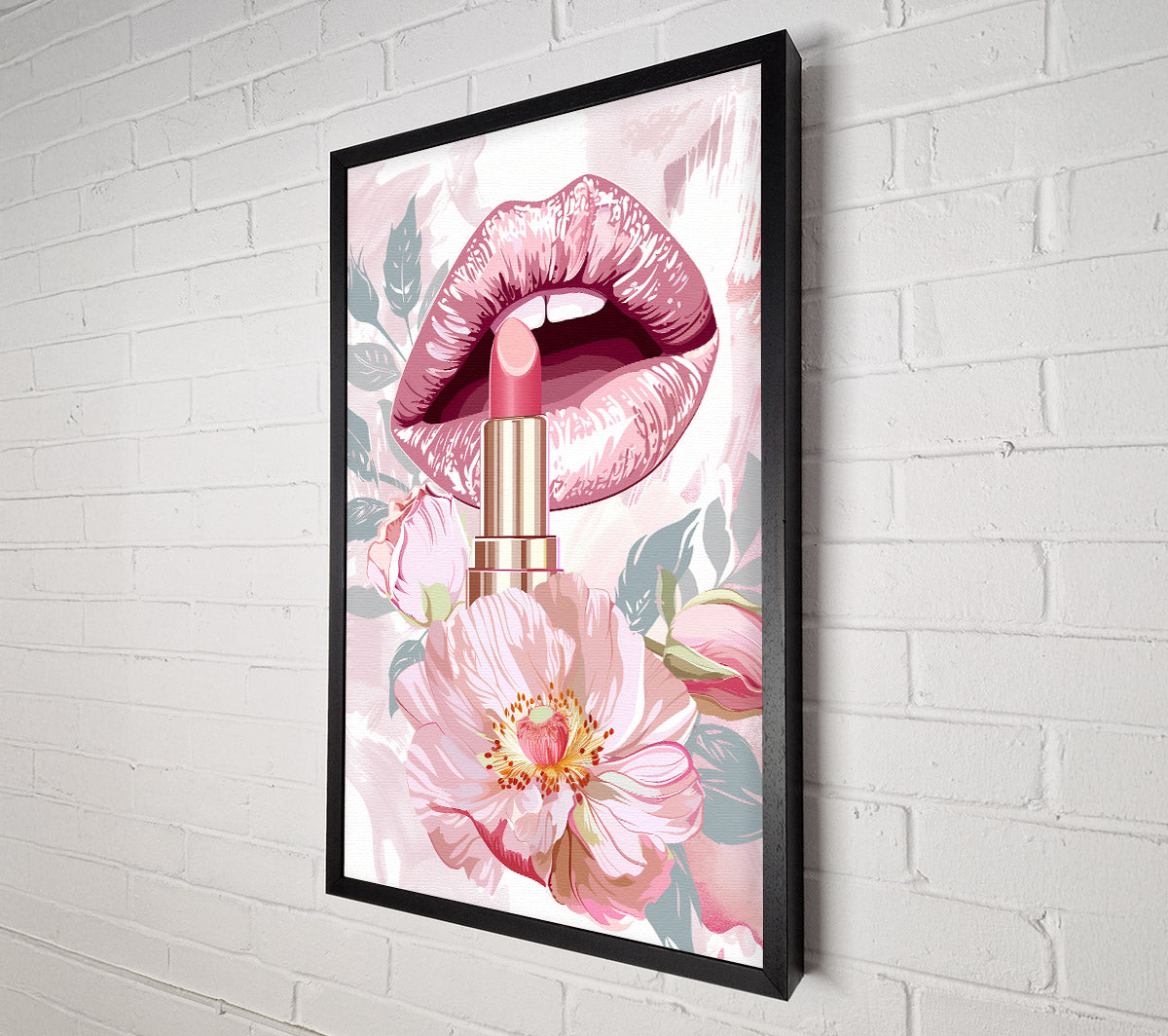 Pink Floral Kiss Canvas Wall Art