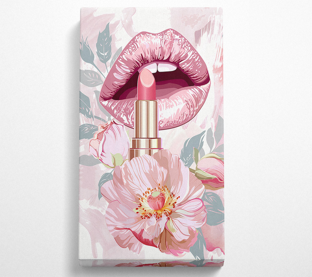 Pink Floral Kiss Canvas Wall Art