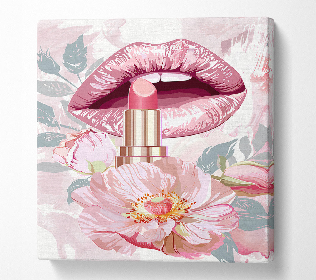 Pink Floral Kiss Canvas Wall Art