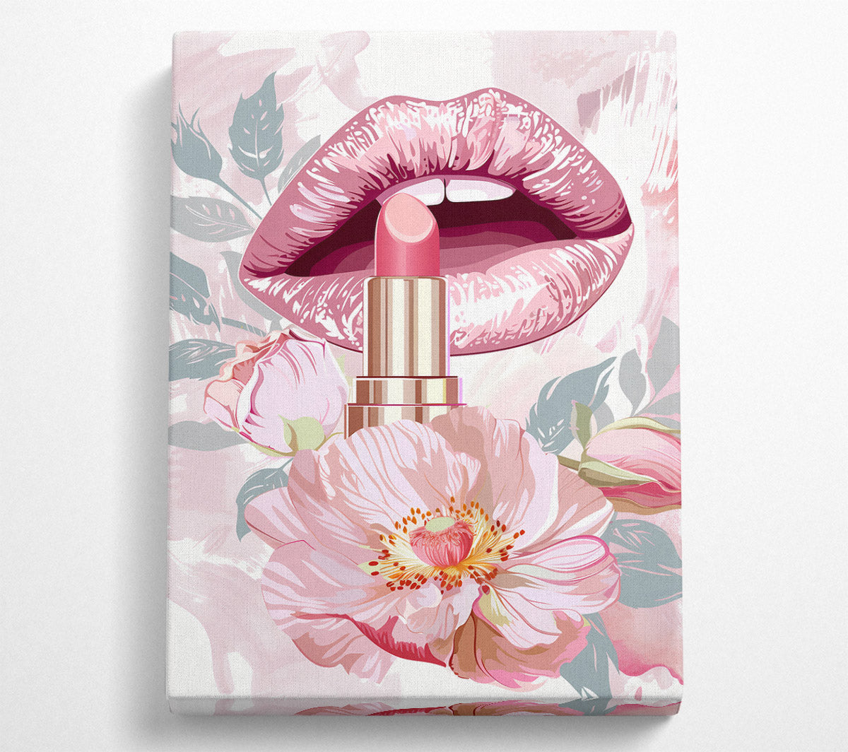 Pink Floral Kiss Canvas Wall Art