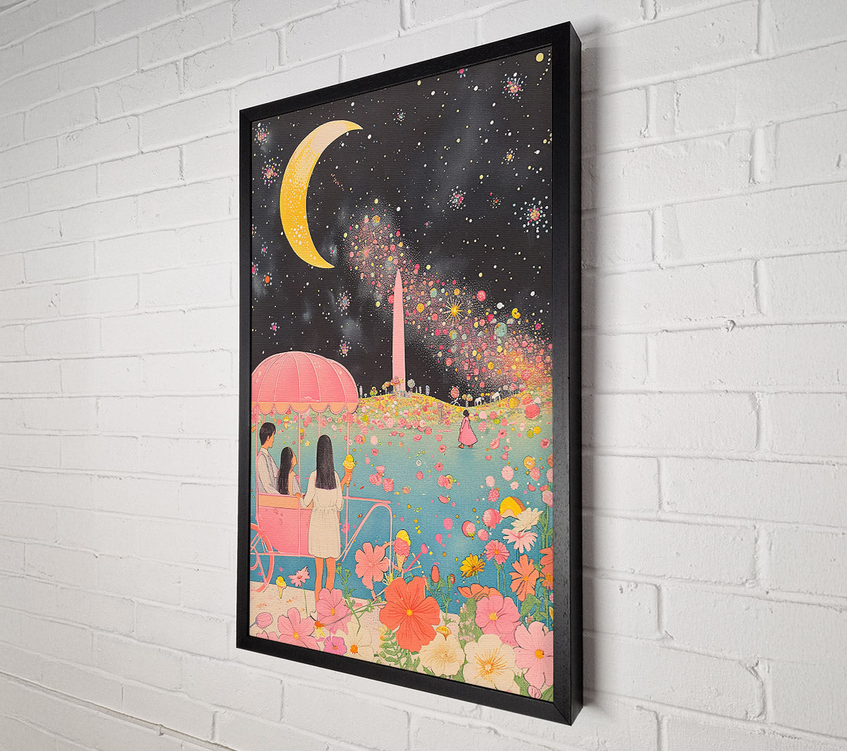 Pink Moon Fireworks Canvas Wall Art