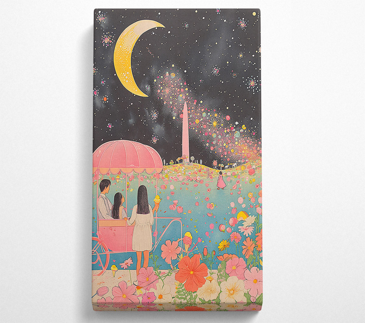 Pink Moon Fireworks Canvas Wall Art